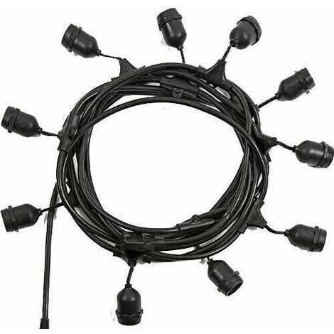 CATENA stagna gomma STRINGA 10 metri 10 attacchi e27 CORDONIERA luce LED IMPERMEABILE IP54