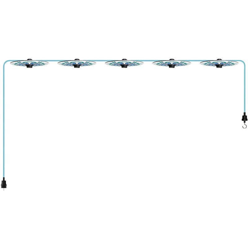 Image of Catenaria Sistema Lumet 'Maioliche' da 7,5 m con cavo tessile, 5 portalampada e paralumi, gancio e spina nera Senza lampadina - Maiolica Blu - Senza