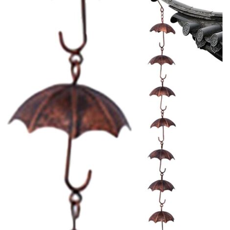 Catene per la raccolta dell'acqua piovana per grondaie, catene metalliche da 1 metro con 8 supporti per ombrelli, ornamenti decorativi effetto ruggine, catene per pluviali esterni