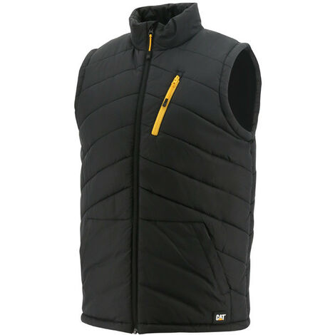 Caterpillar – Gilet de travail sans manches noir M – Isolation 200 g/m² – Tissu extérieur nylon ripstop – 2 poches zippées et cordon de serrage