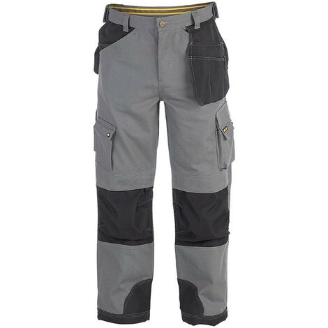 Caterpillar – Pantalon de travail homme – Gris clair – Taille 50 – Renforts et poches genouillères – Tissu résistant pour chantiers humides