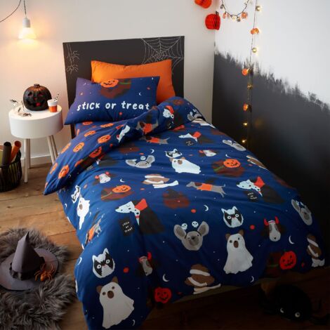 Catherine Lansfield Biancheria da letto Halloween cani Glow in the Dark Set copripiumino singolo con federe blu