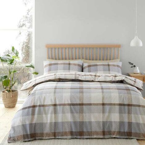 Catherine Lansfield Brushed Check King Duvet Set Natural
