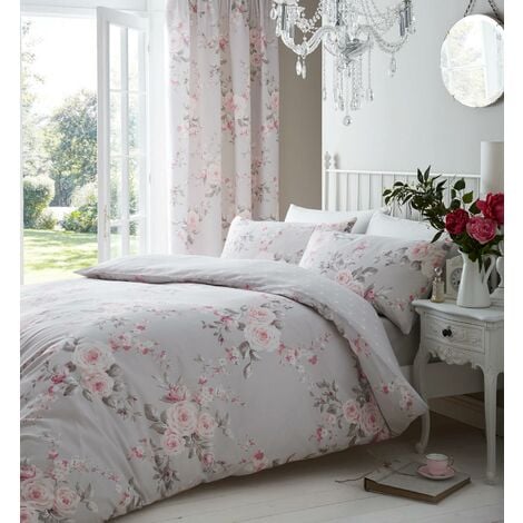 Catherine Lansfield Canterbury Duvet Cover Set Floral Grey - Double