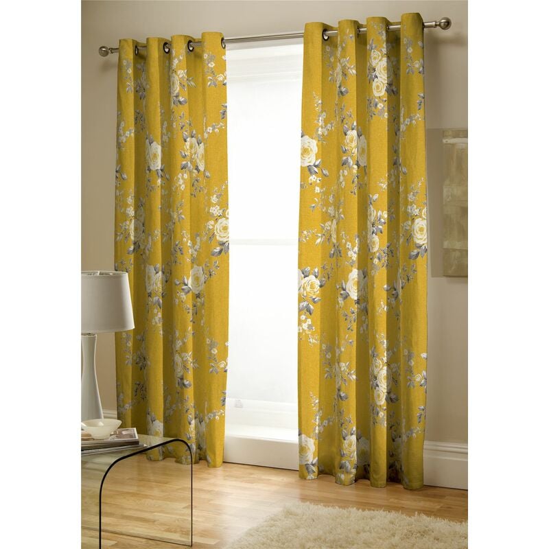 Catherine Lansfield Canterbury Easy Care Curtains Ochre, 66x72 Inch