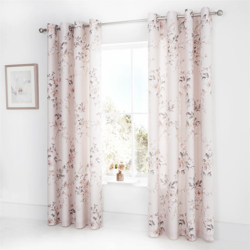 Catherine Lansfield Canterbury Easy Care Eyelet Curtains Blush 66x72 Inch