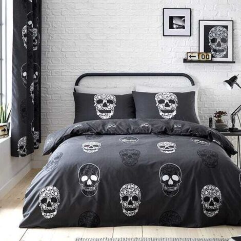 Catherine Lansfield Childrens Skulls Double Duvet Set Grey