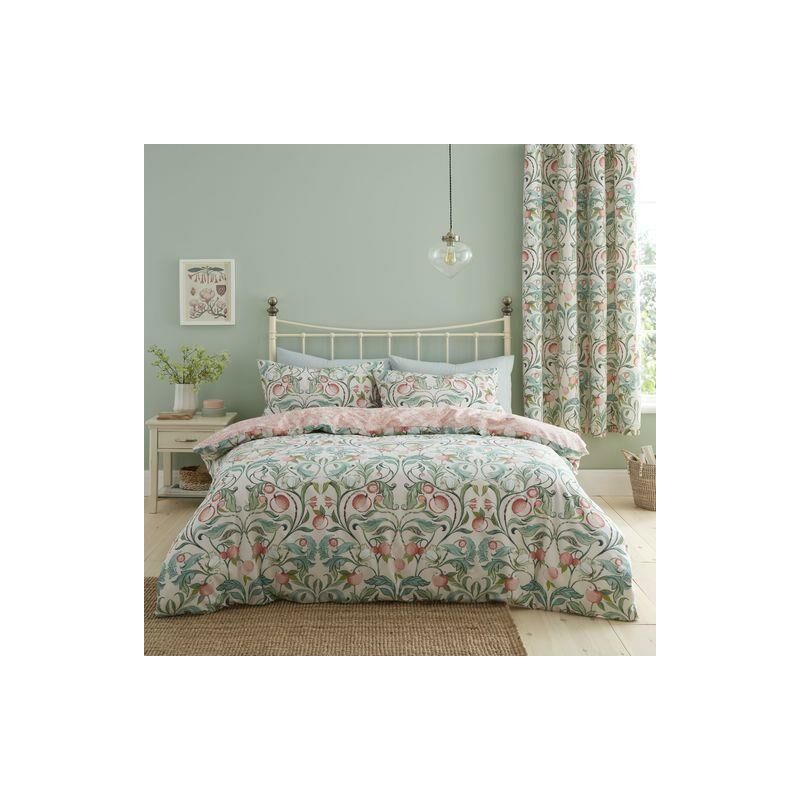 Clarence Floral Duvet Cover Set Floral Revrsible Bedding Green/Neutral - King - Catherine Lansfield