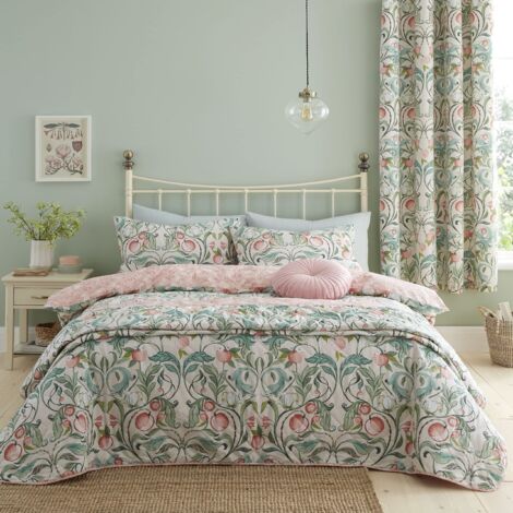Catherine Lansfield Clarence - Set copripiumino matrimoniale reversibile con federe, motivo floreale, colore: naturale