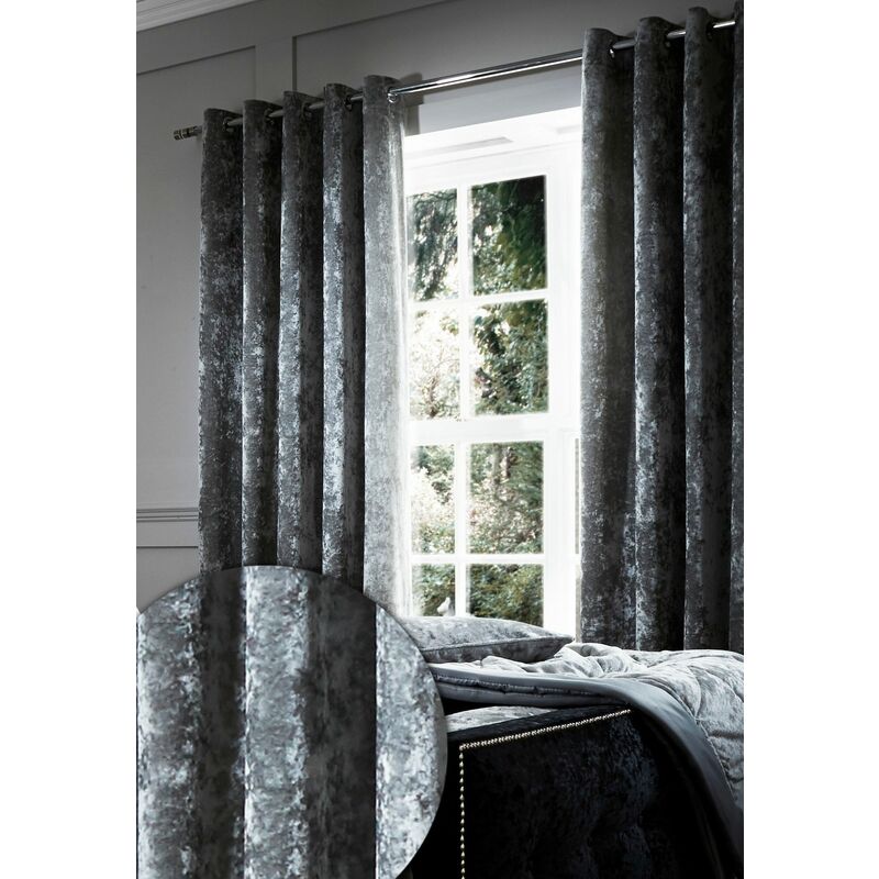 Bianca - Catherine Lansfield Crushed Velvet Eyelet Curtains 66'x72' Silver