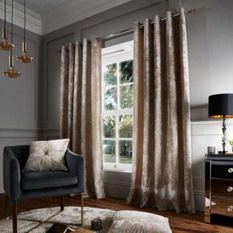 Catherine Lansfield Crushed Velvet Eyelet Curtains Natural, 66x54 Inch
