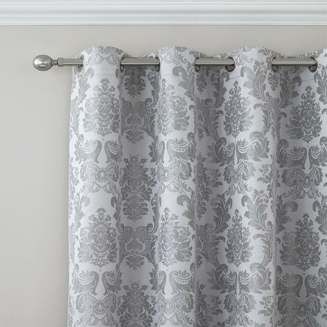 Catherine Lansfield damascato jacquard tenda con occhielli, 167,6 x 182,9 cm, colore: Argento, Tessuto, Silver, 66 x 72 Inches