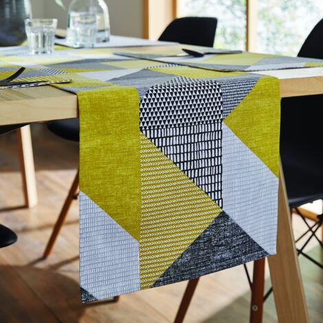 Catherine Lansfield Dining Larsson Geo - Runner da tavola in cotone, 33 x 220 cm, colore: Giallo ocra