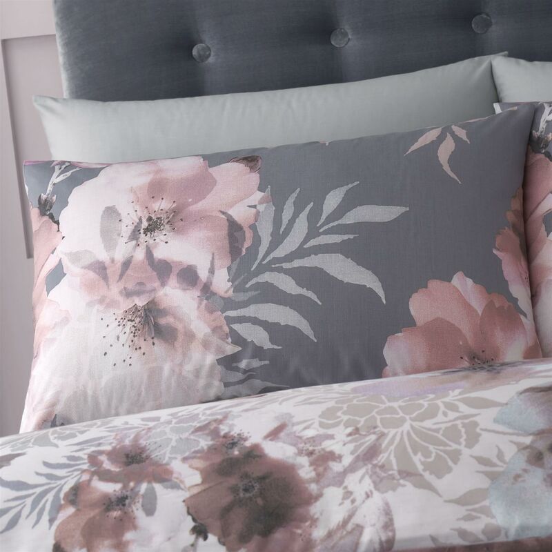 Dramatic Floral Grey Duvet Cover Set Bedding Single - Grey - Catherine Lansfield