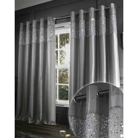 Catherine Lansfield Glitzy Eyelet Curtains, 66x72-Inch, Grey