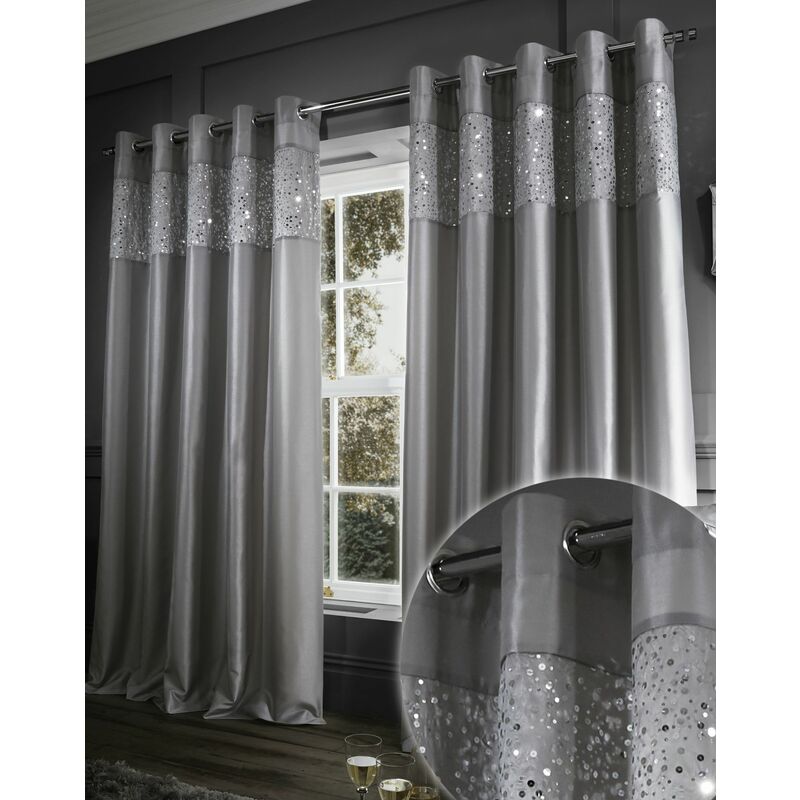 Catherine Lansfield Glitzy Eyelet Curtains, 66x90-Inch, Grey