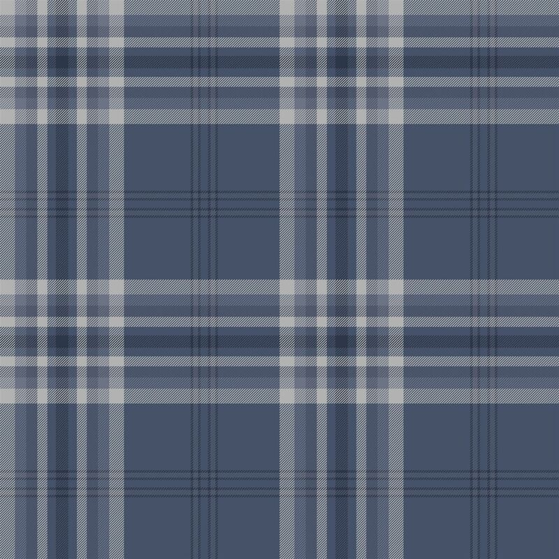 Muriva - Kelso Check Navy Wallpaper Tartan Plaid Silver Metallic Catherine Lansfield