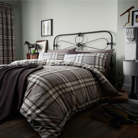 Catherine Lansfield Kelso Cotton Rich Double Duvet Set Charcoal, 3pezzi