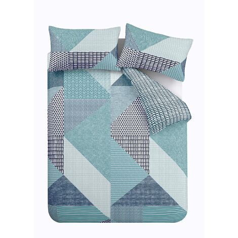 Catherine Lansfield Larsson Geo - Set copripiumino per letto matrimoniale, colore: ottanio
