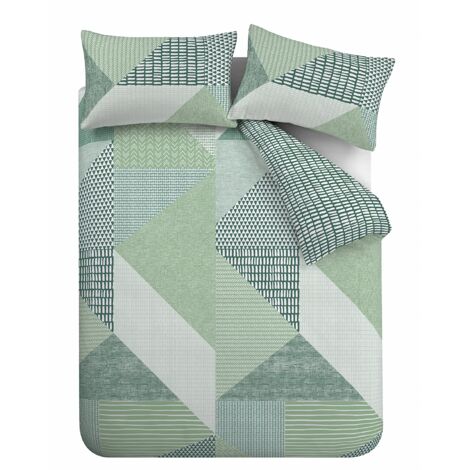 Catherine Lansfield Larsson Geo - Set copripiumino singolo reversibile con federa, colore: verde
