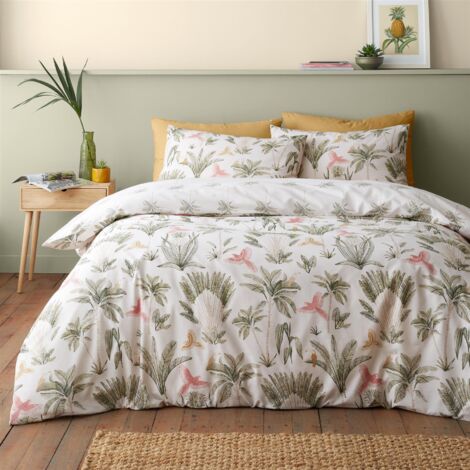 Catherine Lansfield Paradiso Palm Natural Duvet Cover Set Double Bedding Set