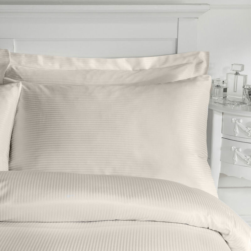 Platinum Satin Stripe 300 Thread Count Pillow Cases, Cream, Pair - Catherine Lansfield