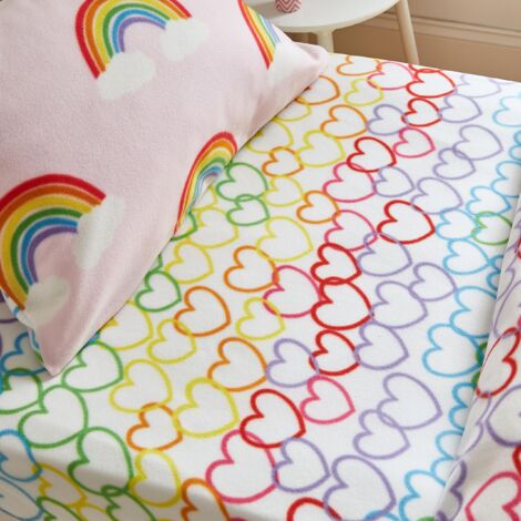 Catherine Lansfield Rainbow Hearts Cosy - Lenzuolo con angoli per letto matrimoniale, in pile, colore: