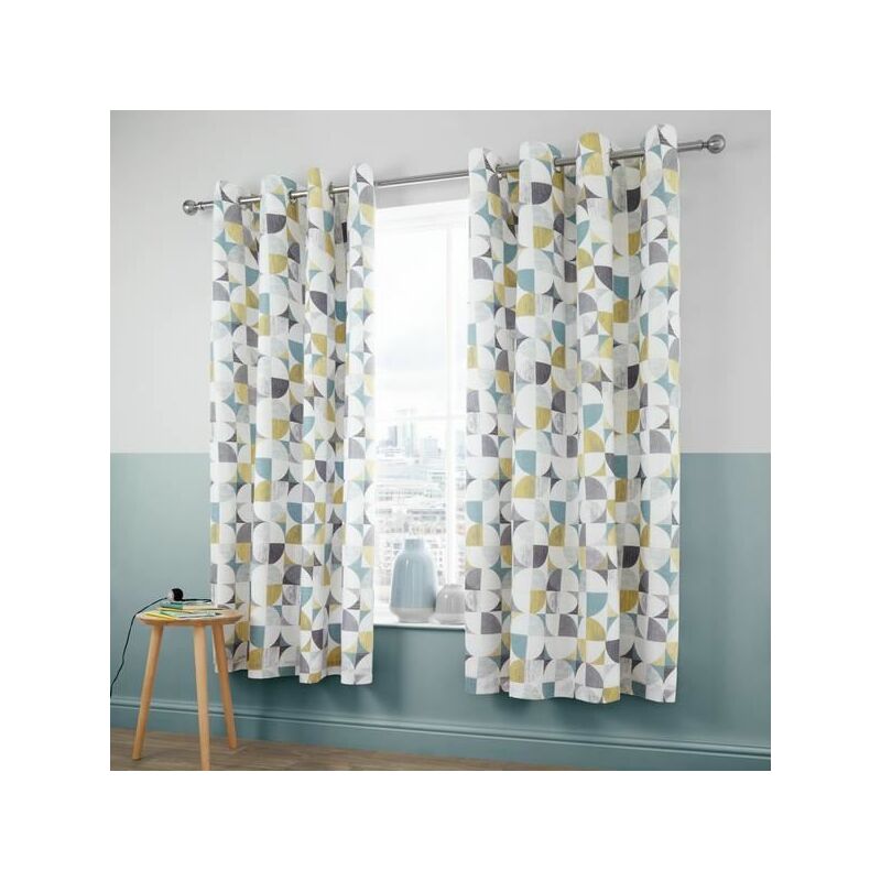 Catherine Lansfield Retro Circles Easy Care Eyelet Curtains Multi 66x72 Inch