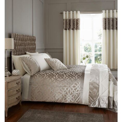 Catherine Lansfield Set copripiumino con federe, in velluto, taglio a reticolo, per letto super king, colore: naturale