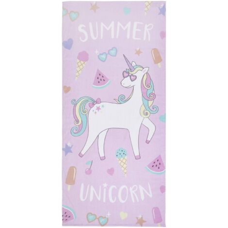 Catherine Lansfield Summer Unicorn - Telo mare in cotone, 76 x 160 cm, colore: Rosa