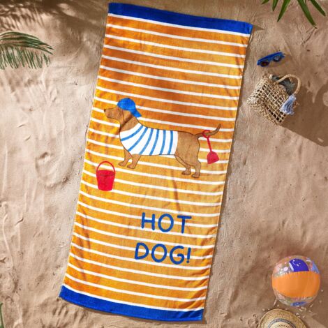 Catherine Lansfield Telo mare in cotone, motivo hot dog, 76 x 160 cm, colore: Arancione