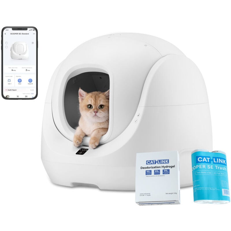 Baymax Bac à litière autonettoyant, sûr, élimination des odeurs, pour plusieurs chats - Catlink