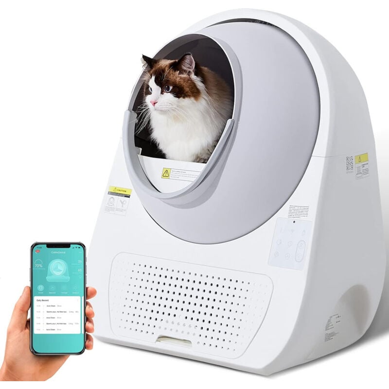 Pro-x Bac à Litière, Toilettes pour chats autonettoyantes, contrôle des odeurs, Détection multi-chats, 70L, app - Catlink