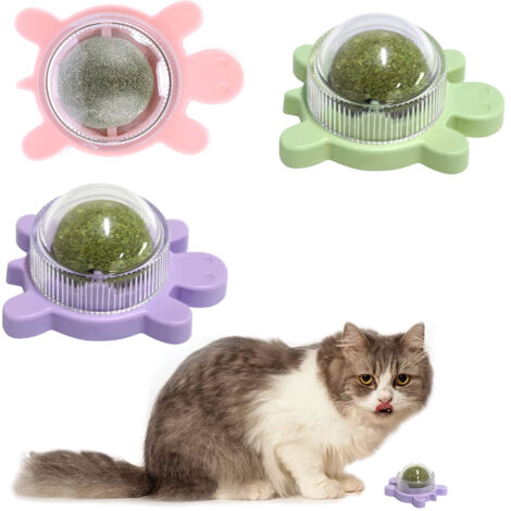 Catnip Ball - Tortoise Shape - Organic Cat Mint Filling - Wall-Mountable with Double-Sided Tape - for Indoor Cats - 3 Pack