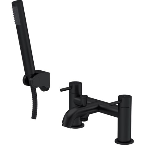 Cauldon Round Bath Shower Mixer Tap with Shower Kit - Matt Black - Balterley