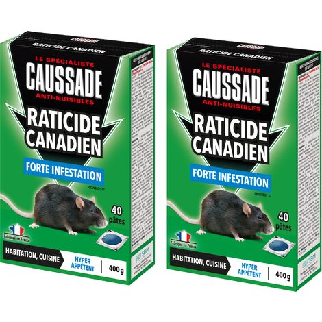 CAUSSADE CARPT400 Lot de 2 boîtes Raticide Canadien Forte Infestation Appât Prêt à l'Emploi Nourriture pour Petit Animal soit 2x40 Pièces