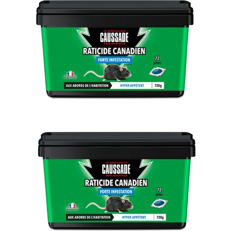CAUSSADE CARPT720 Lot de 2 boîtes Raticide Canadien Pat'Appât Fortes Infestations soit 2x72 pâtes Lieux Secs Lieux Humides Hyper Appètent