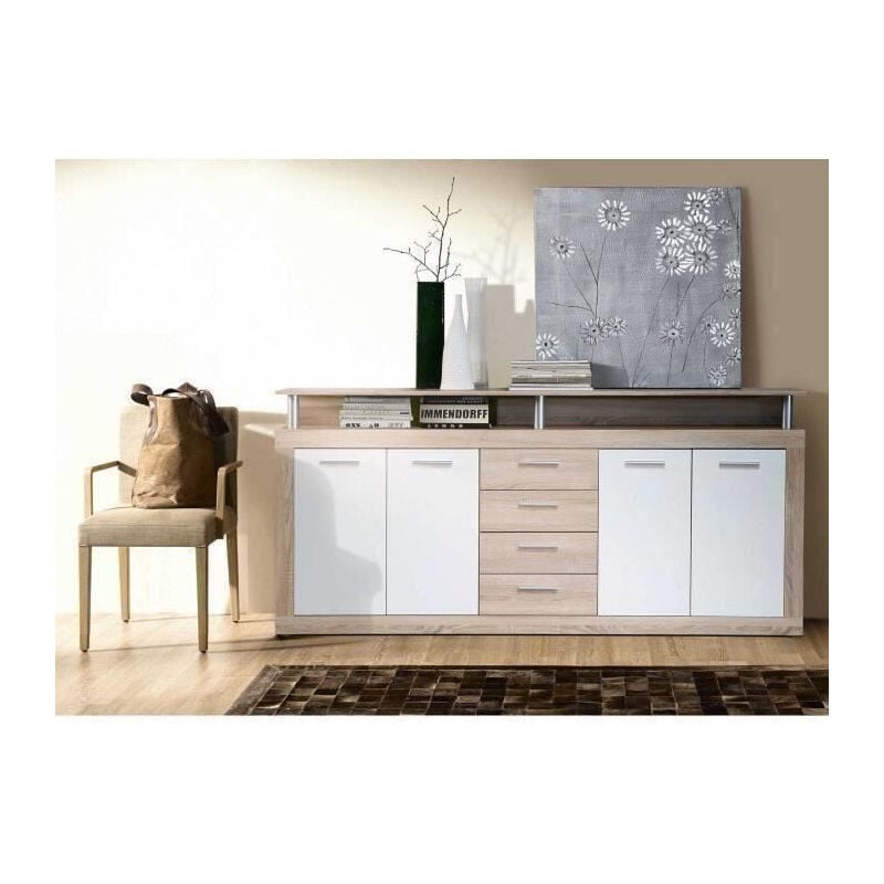 CAVA Buffet bas contemporain decor chene et blanc - L 197 cm