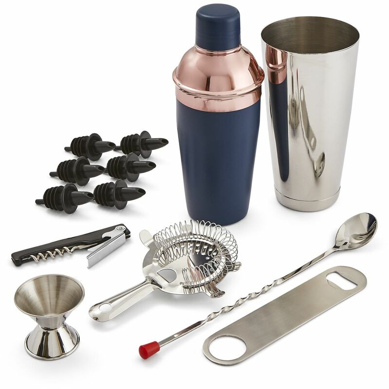 Image of Cavaletto T879030MNB 13 Piece Cocktail Set with Large 800 ml Cocktail Shaker, Home Bar, Bar Tender, Corkscrew, Strainer, Midnight Blue - Tower