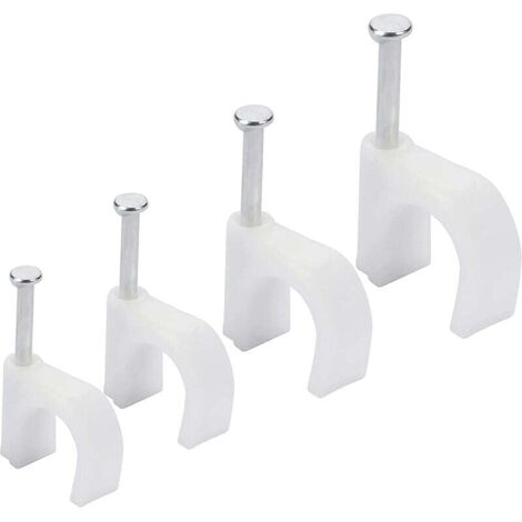 Cavalier Cable Electrique et Ethernet (Lot de 400) - 6 mm, 7 mm, 8 mm, 10 mm - Attache Cable Electrique avec Clous en Fer pour CAT5, CAT6, RG6, RG59, RJ45 & Câbles TV