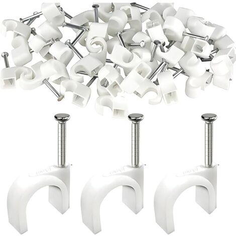 Cavalier Cable Electrique Lot De 100 Clips De Câble Rectangulaires 8 Mm Blanc, Fixation Cable Electrique, Attache Fil Electrique,Attache Cable Mural