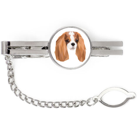 Cavalier King Charles Spaniel - fermacravatta geometrico con foto e scritta Art-Dog