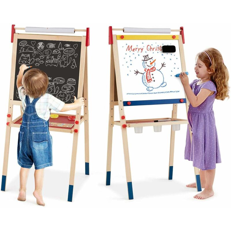 Image of Cavalletto per Bambini 3 in 1, Lavagna Bifacciale, Cavalletto per Disegnare, con Rotolo di Carta, Lavagna Bianca Magnetica, Accessori Completi, in