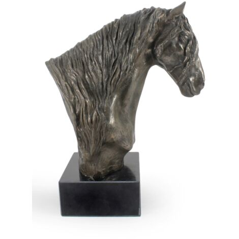 Cavallo frisone - un'elegante statuetta, un busto di cavallo su una base di pietra, un trofeo per le corse di cavalli di Art-Dog