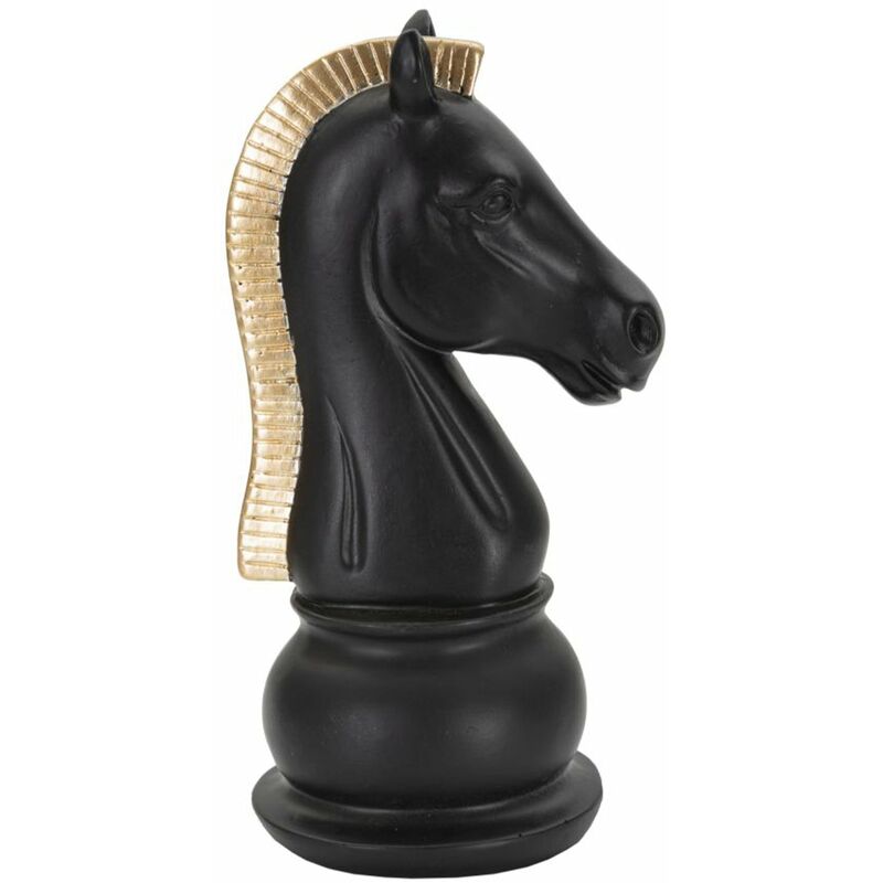 Image of Pedina scacchi cavallo decorativo in poliresina per decorazioni ambienti -Nero e oro