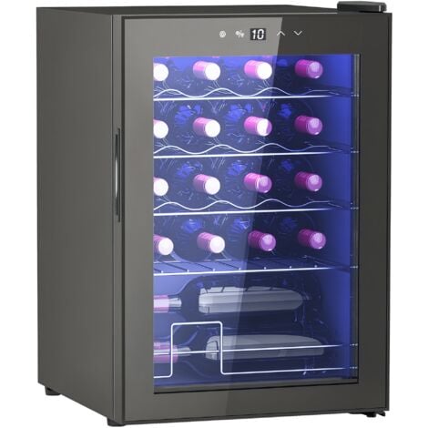 Cave à vin 20 bouteilles 53L T.5-18°C éclairage LED écran tactile numérique porte verre anti-UV noir