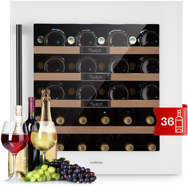 Klarstein - Cave a Vin Encastrable, Réfrigérateur à Vin, Porte en Verre, Cave à Vin Vieillissement, Zone Unique, Prosecco, Ecran Tactile,