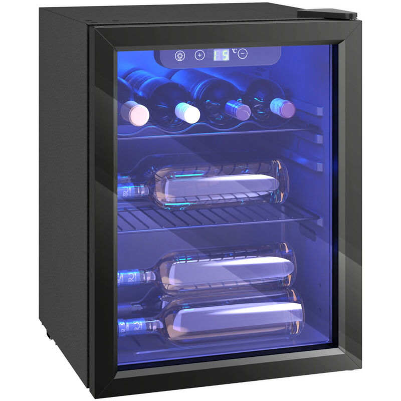 Cave à vin - HOMCOM - 16 bouteilles - température réglable 4-16 °C, porte réversible - acier et verre trempé - 43x41,5x57,5cm - noir