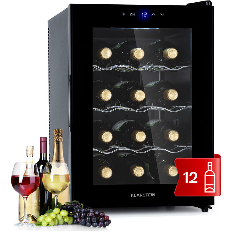 Klarstein - Cave a Vin, Réfrigérateur à Vin avec Porte en Verre, Cave à Vin de Vieillissement, Zone Unique, Prosecco, Bière, Ecran Tactile,