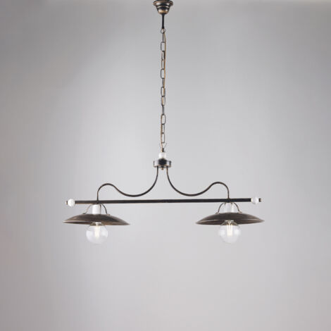 Cave Lustre En Fer Laqué Marron Décor Or Antique Et Finitions Blanches 2 Lumières L. 87X30 Bl234-2-Br